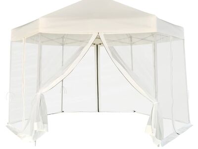 vidaXL kuusnurkne külgseintega pop-up peotelk, kreemjas, 3,6 x 3,1 m