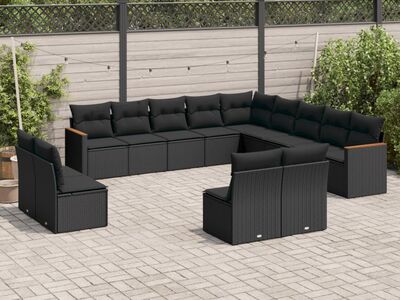 vidaXL 13-osaline aiadiivani komplekt patjadega, must, polürotang