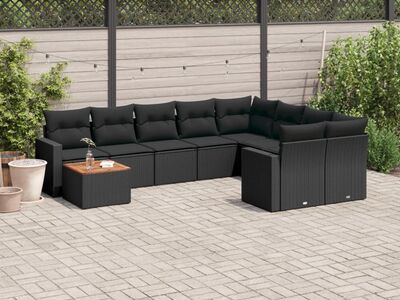 vidaXL 10-osaline aiadiivani komplekt patjadega, must, polürotang
