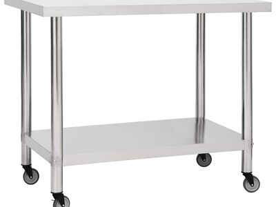 vidaXL köögi töölaud ratastega, 100x60x85 cm, roostevaba teras