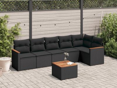 vidaXL 7-osaline aiadiivani komplekt patjadega, must, polürotang
