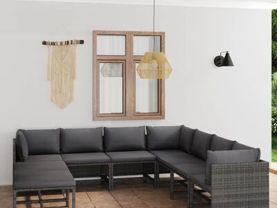 vidaXL 9-osaline aiamööblikomplekt patjadega, polürotang, hall