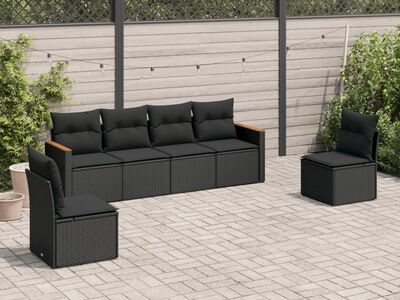 vidaXL 6-osaline aiadiivani komplekt patjadega, must, polürotang