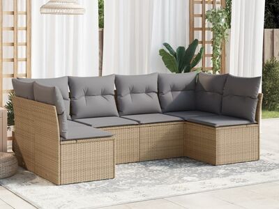 vidaXL 6-osaline aiadiivani komplekt patjadega, beež, polürotang