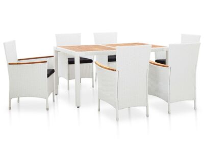 vidaXL 7-osaline aiamööblikomplekt, polürotang, valge