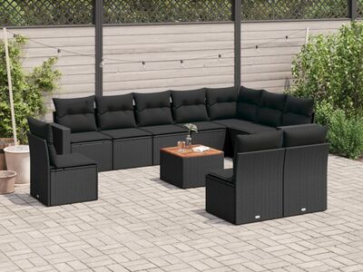 vidaXL 11-osaline aiadiivani komplekt patjadega, must, polürotang
