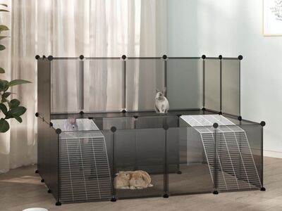 vidaXL väikelooma aedik, must, 143 x 107 x 93 cm, PP ja teras