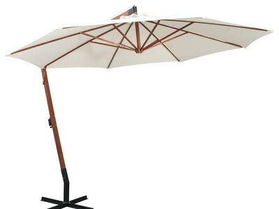vidaXL rippuv päikesevari 350 cm puidust postiga, valge