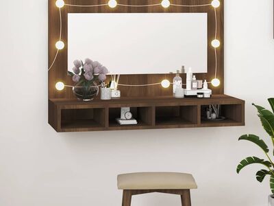 vidaXL peegelkapp pruun tamm LEDiga 90x31,5x62 cm