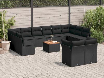 vidaXL 13-osaline aiadiivani komplekt patjadega, must, polürotang
