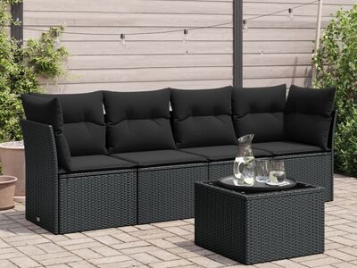vidaXL 5-osaline aiadiivanikomplekt patjadega, must, polürotang