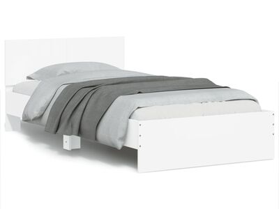 vidaXL voodiraam peatsi ja LED-tuledega, valge, 100 x 200 cm