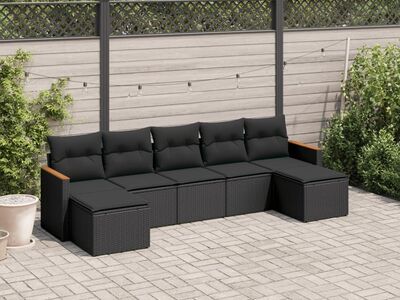 vidaXL 7-osaline aiadiivani komplekt patjadega, must, polürotang