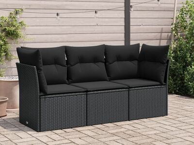 vidaXL 3-osaline aiadiivanikomplekt patjadega, must, polürotang