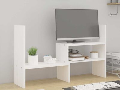 vidaXL monitorialus, valge, (39-72) x 17 x 43 cm, männipuit