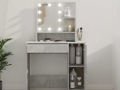 vidaXL tualettlaud LEDiga, betoonhall, 86,5 x 35 x 136 cm