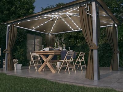 vidaXL varikatus, kardin, LED-nöörvalgusti 4x3 m pruunikas alumiinium