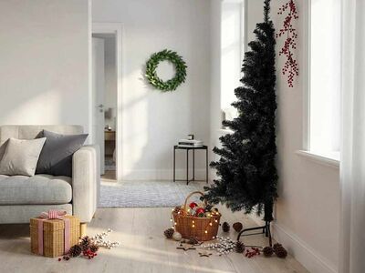 vidaXL poolik kunstkuusk alusega, must, 180 cm, PVC