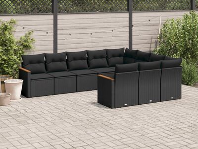 vidaXL 10-osaline aiadiivani komplekt patjadega, must, polürotang