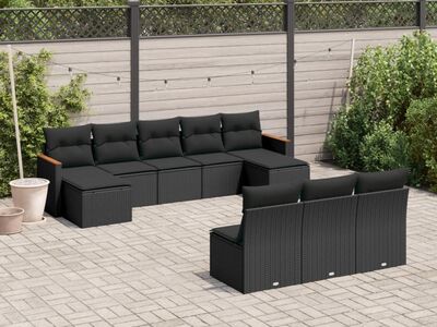 vidaXL 10-osaline aiadiivani komplekt patjadega, must, polürotang