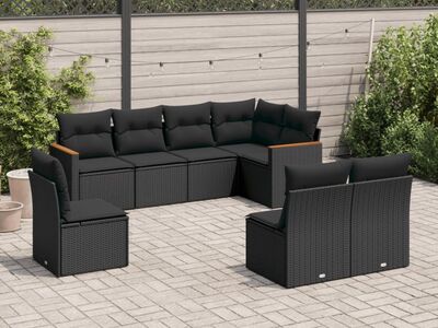 vidaXL 8-osaline aiadiivani komplekt patjadega, must, polürotang