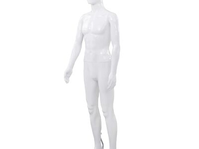vidaXL täispikkuses meesmannekeen klaasist alusel, läikiv valge 185 cm