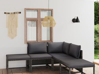 vidaXL 6-osaline aiamööblikomplekt patjadega, polürotang, hall