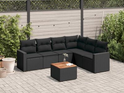 vidaXL 7-osaline aiadiivani komplekt patjadega, must, polürotang