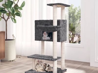 vidaXL kassimaja sisalköitega kraapimispuudega, tumehall, 108,5 cm