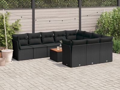 vidaXL 11-osaline aiadiivani komplekt patjadega, must, polürotang