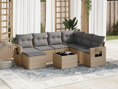vidaXL 8-osaline aiadiivani komplekt patjadega, beež, polürotang