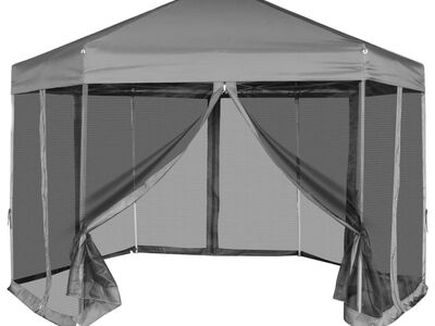 vidaXL kuusnurkne pop-up 6 külgseinaga peotelk hall 3,6 x 3,1 m