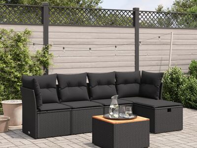 vidaXL 6-osaline aiadiivani komplekt patjadega, must, polürotang