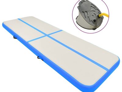 vidaXL täispumbatav võimlemismatt pumbaga 400x100x15 cm PVC sinine