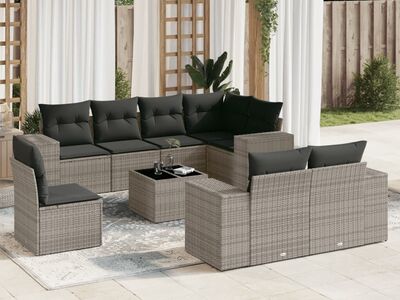 vidaXL 9-osaline aiadiivani komplekt patjadega, hall, polürotang