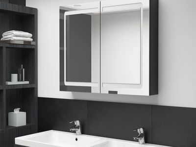 vidaXL LED vannitoa peegelkapp, säravmust, 80 x 12 x 68 cm