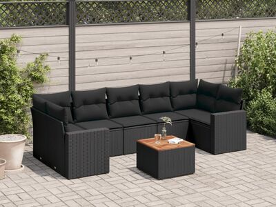 vidaXL 8-osaline aiadiivani komplekt patjadega, must, polürotang