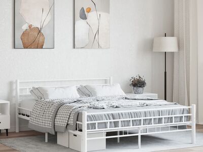 vidaXL voodiraam, valge, metallist, 160 x 200 cm