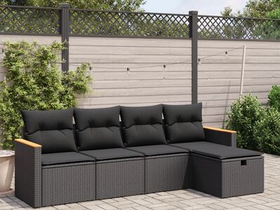 vidaXL 5-osaline aiadiivanikomplekt patjadega, must, polürotang