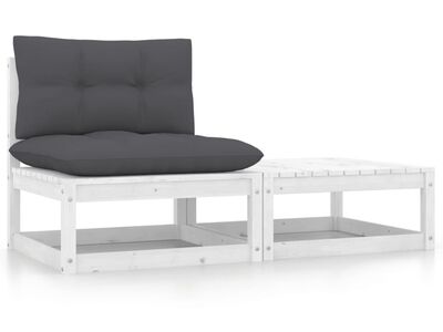 vidaXL 2-osaline aiamööbli komplekt istmepatjadega, valge, männipuit