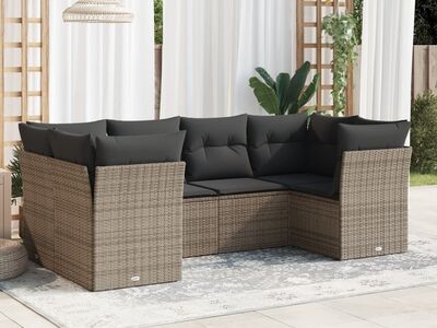 vidaXL 6-osaline aiadiivani komplekt patjadega, hall, polürotang