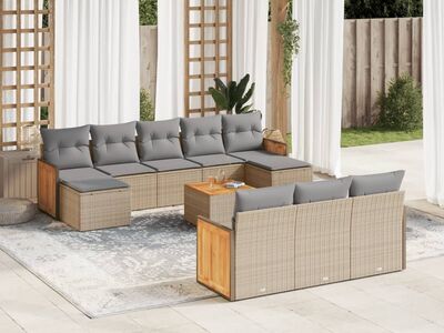 vidaXL 11-osaline aiadiivani komplekt patjadega, beež, polürotang