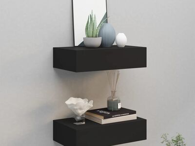 vidaXL sahtlitega seinariiulid, 2 tk, must, 40x23,5x10 cm MDF