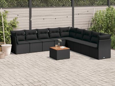vidaXL 10-osaline aiadiivani komplekt patjadega, must, polürotang
