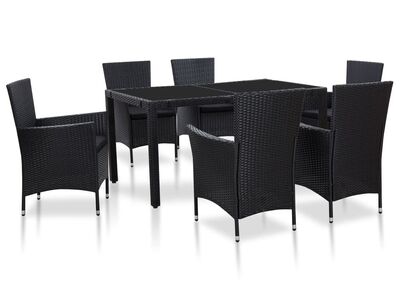 vidaXL 7-osaline aiamööblikomplekt, polürotangist, must