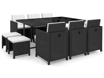 vidaXL 11-osaline aiamööblikomplekt patjadega, polürotang, must