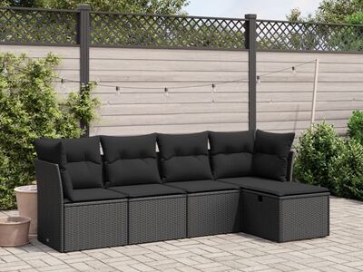 vidaXL 5-osaline aiadiivanikomplekt patjadega, must, polürotang