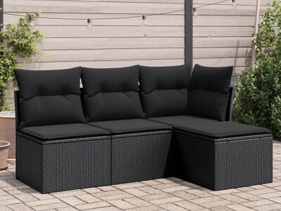vidaXL 4-osaline aiadiivani komplekt patjadega, must, polürotang