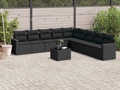 vidaXL 10-osaline aiadiivani komplekt patjadega, must, polürotang