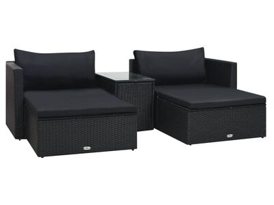 vidaXL 5-osaline aiamööblikomplekt patjadega, polürotang, must